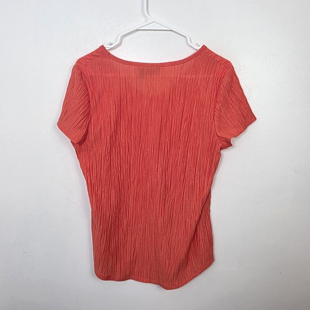 Chico's Orange V-Neck Lightweight Crinkle Short Sleeve Classic‎ Shirt Size 8 - Picture 6 of 7